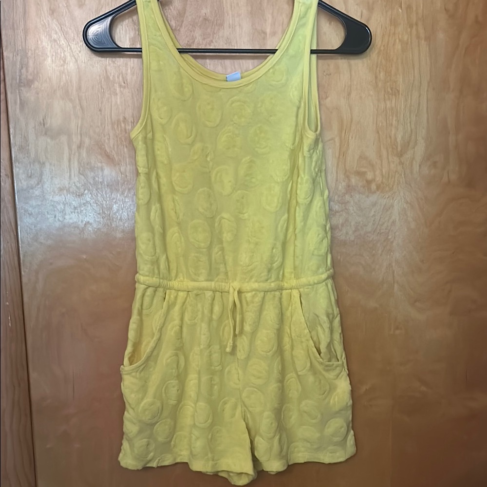 Yellow Happy Smiley Face Kids XL Romper With Pockets